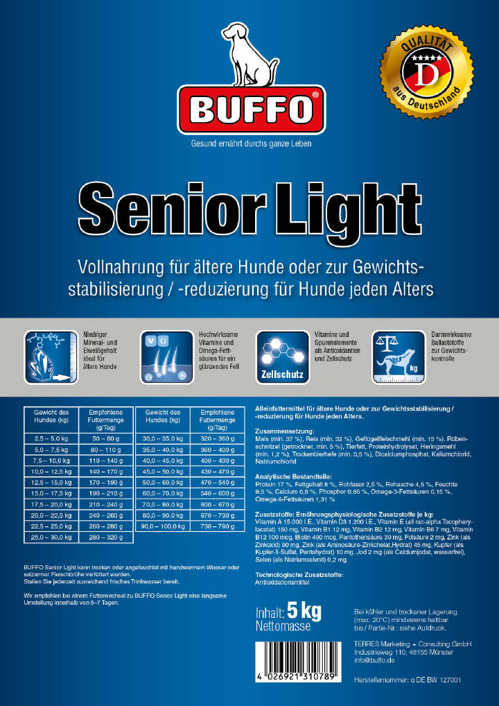 BUFFO Hunde-Trockenfutter Senior Light